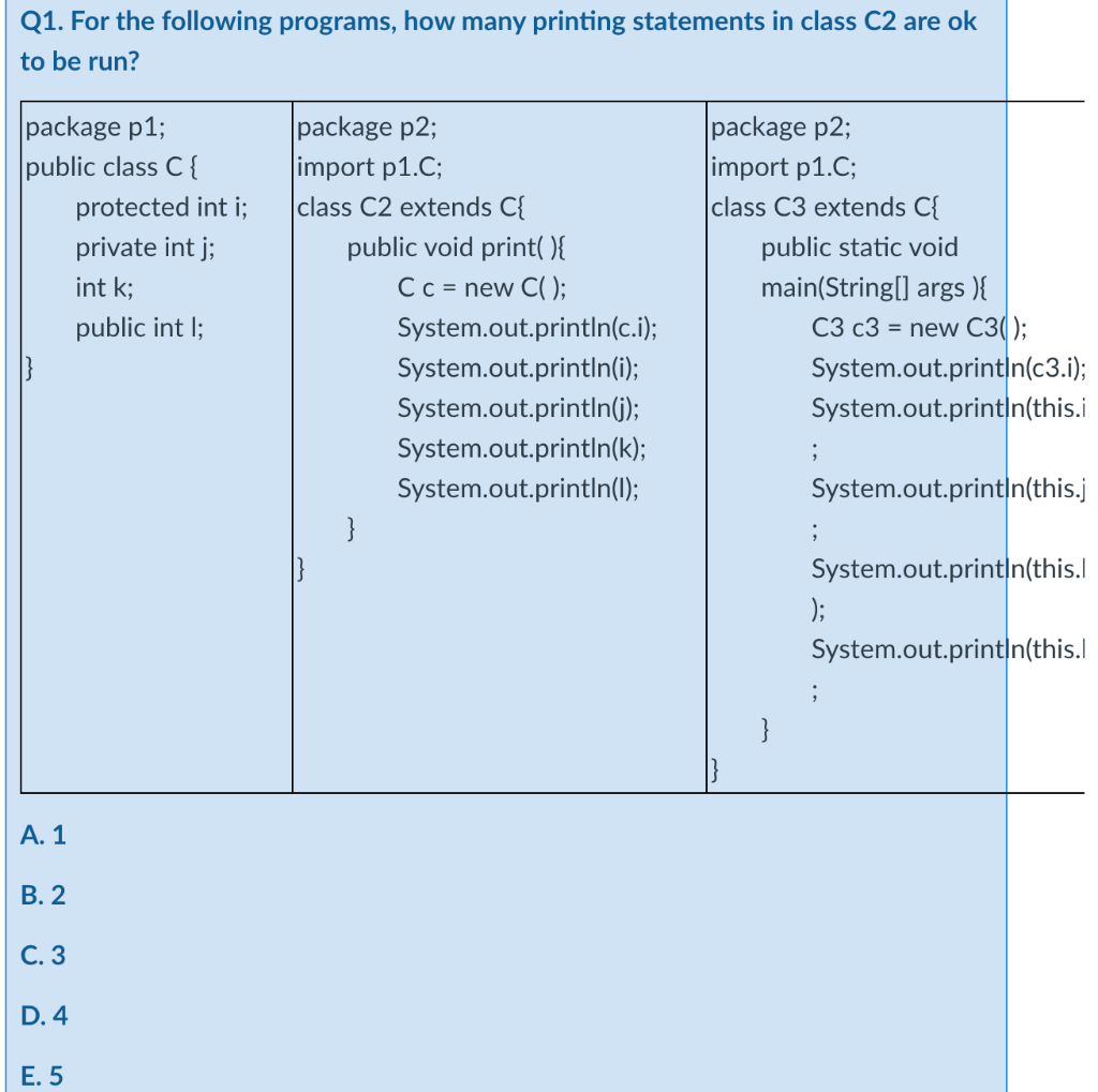 Solved Q1. For the following programs, how many printing | Chegg.com
