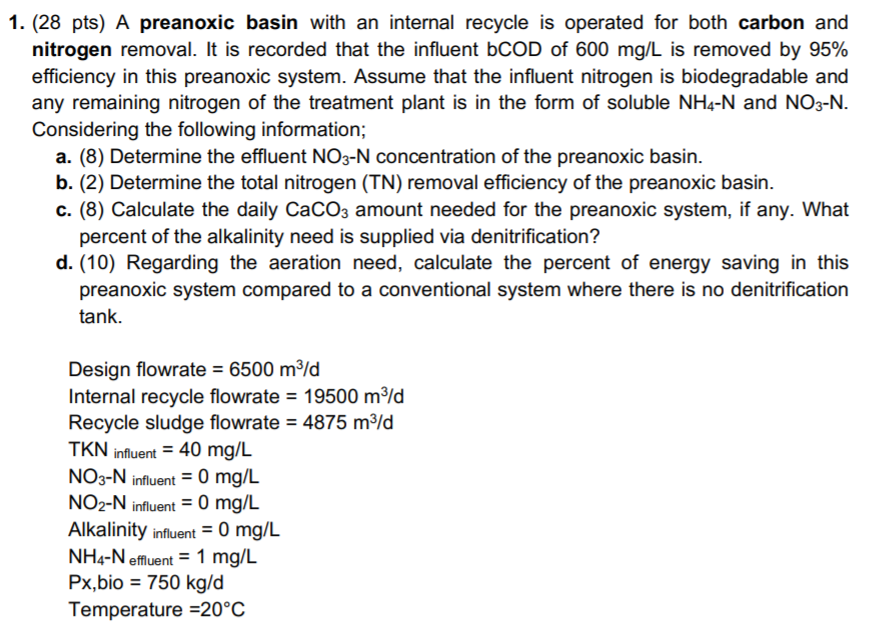 1. (28 pts) A preanoxic basin with an internal | Chegg.com