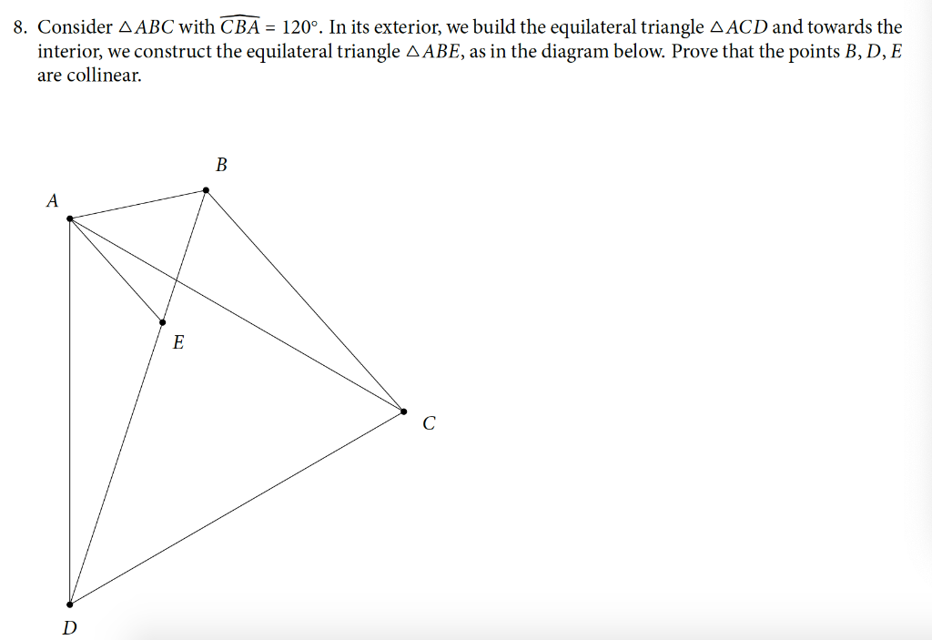 Solved 8. Consider A ABC with CBA = 120°. In its exterior, | Chegg.com
