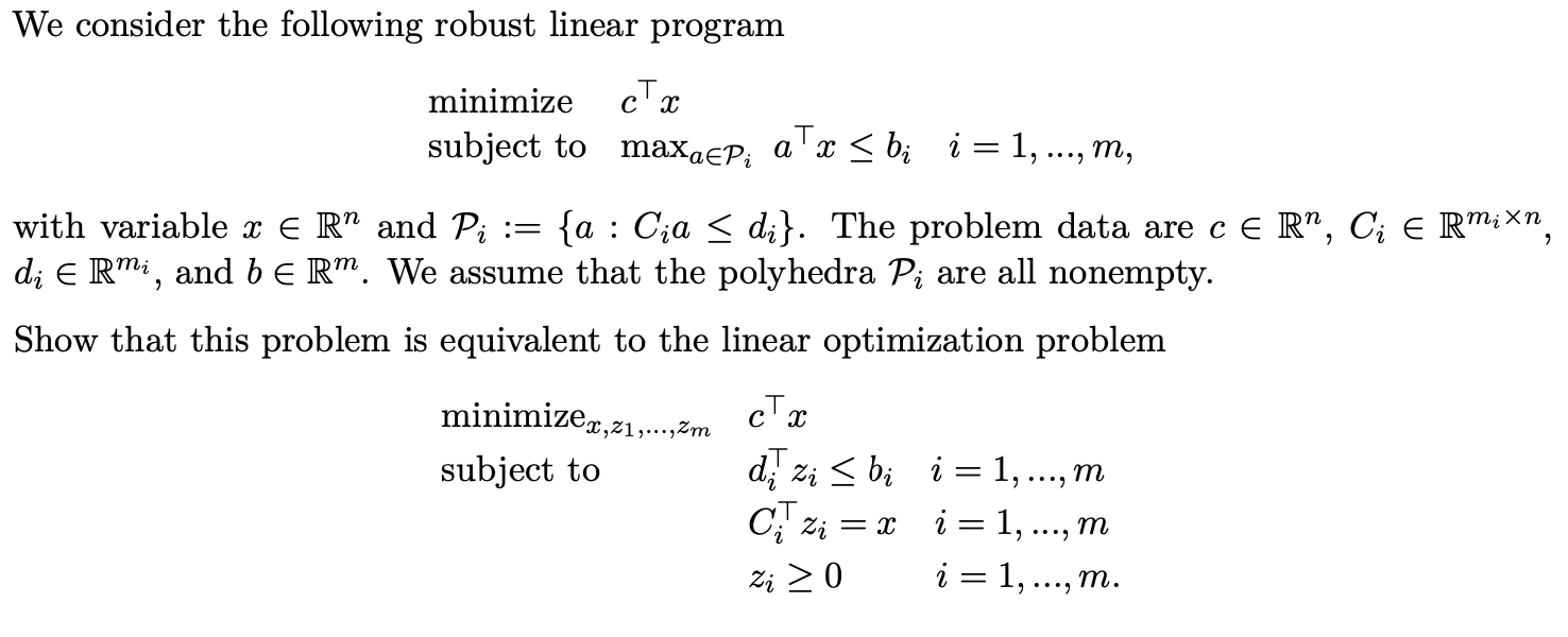 We consider the following robust linear program | Chegg.com