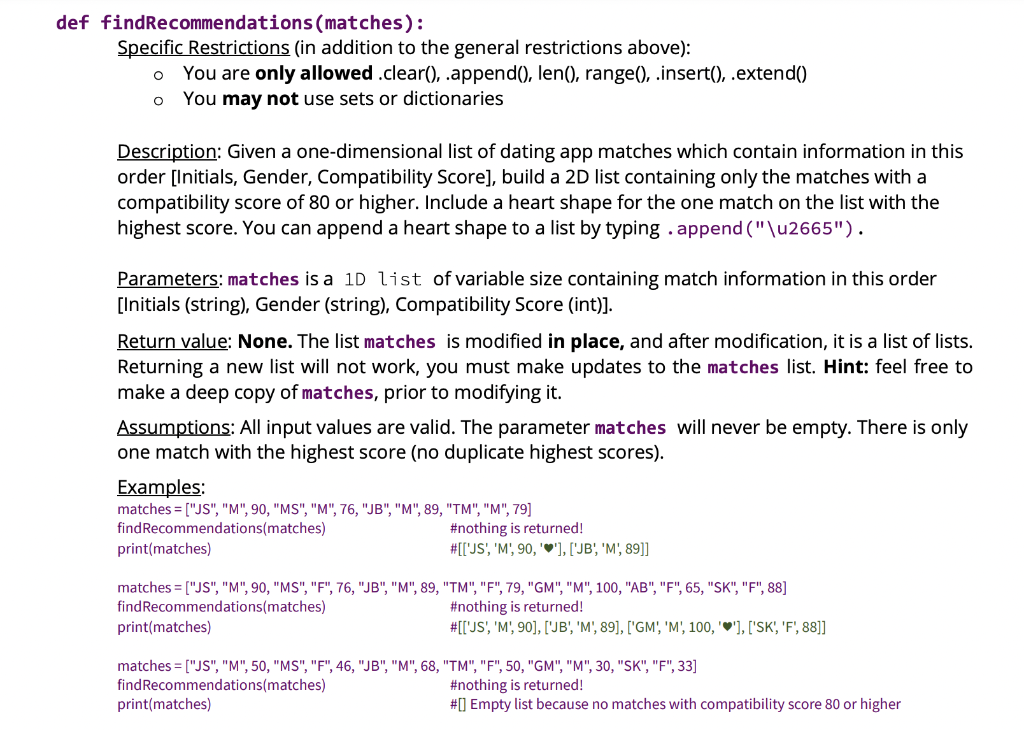 Solved General Restrictions Any function that violates any | Chegg.com