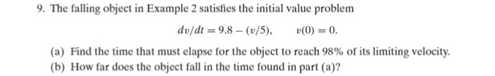 Solved The falling object in Example 2 satisfies the initial | Chegg.com