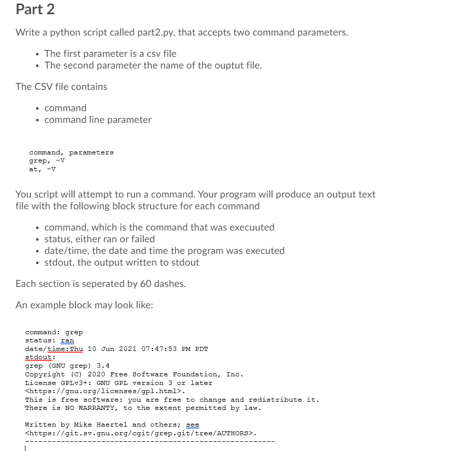 Solved Part 2 Write a python script called part2.py, that | Chegg.com