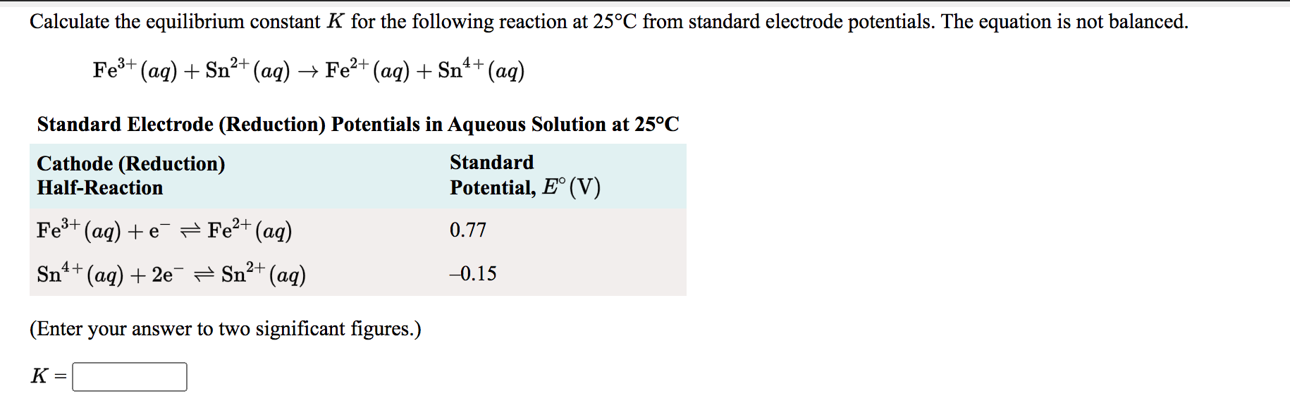 Solved Calculate The Equilibrium Constant K For The