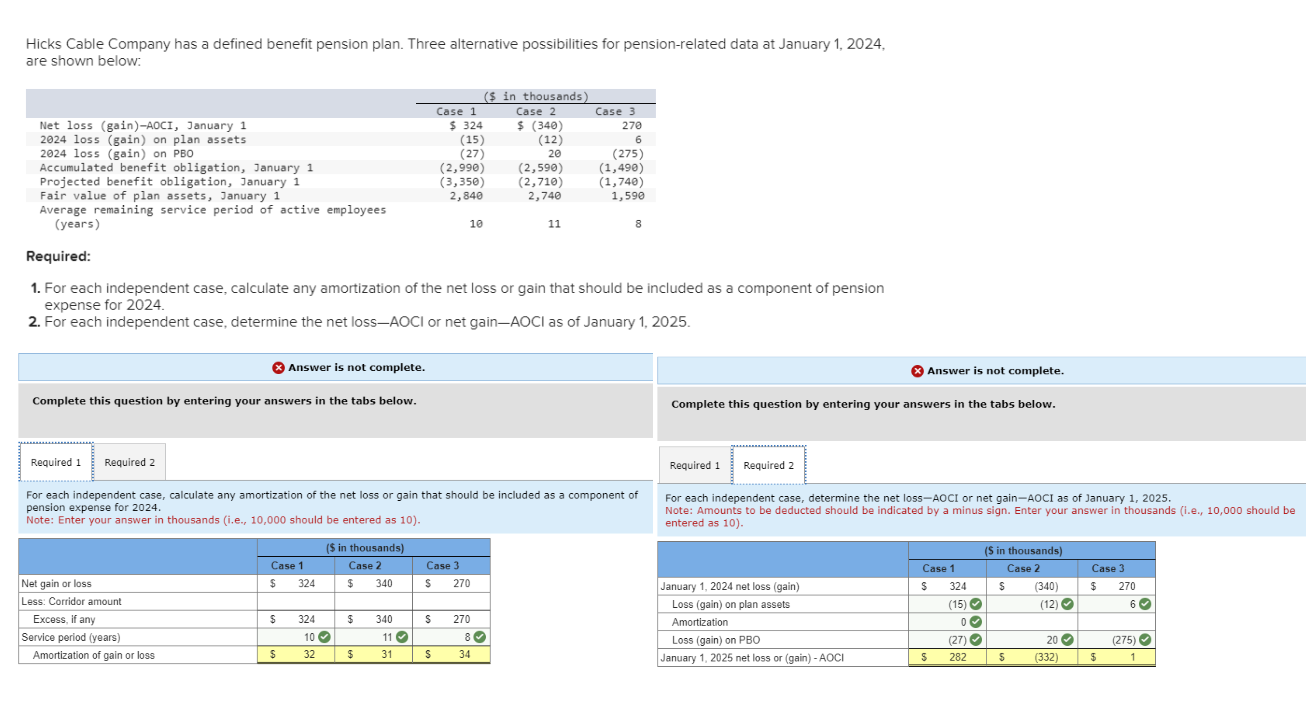 Solved Hicks Cable Company has a defined benefit pension