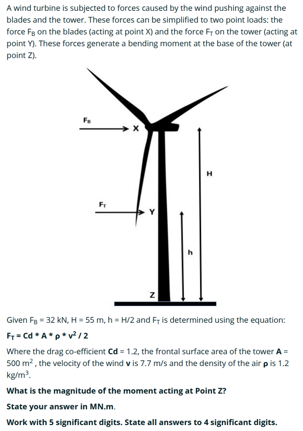 Solved A wind turbine is subjected to forces caused by the | Chegg.com