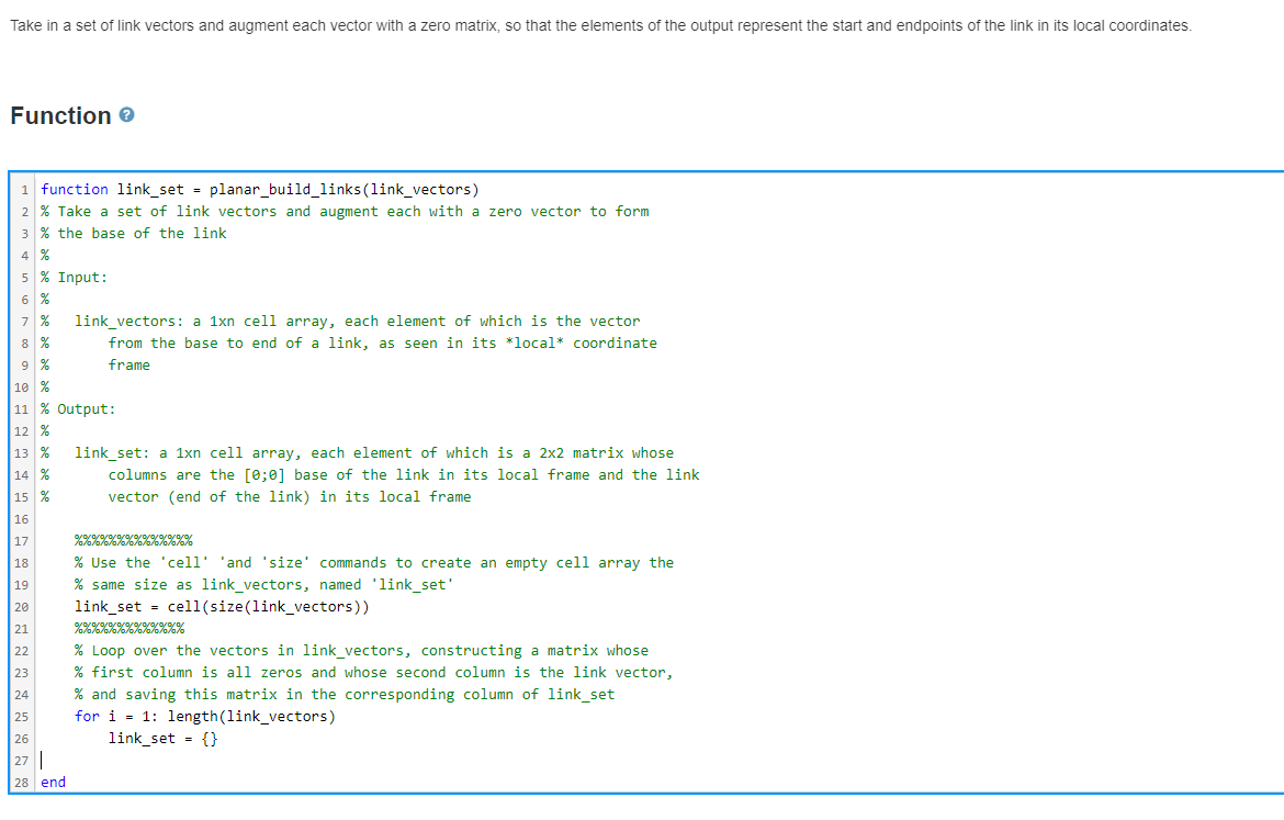 Take in a set of link vectors and augment each vector | Chegg.com