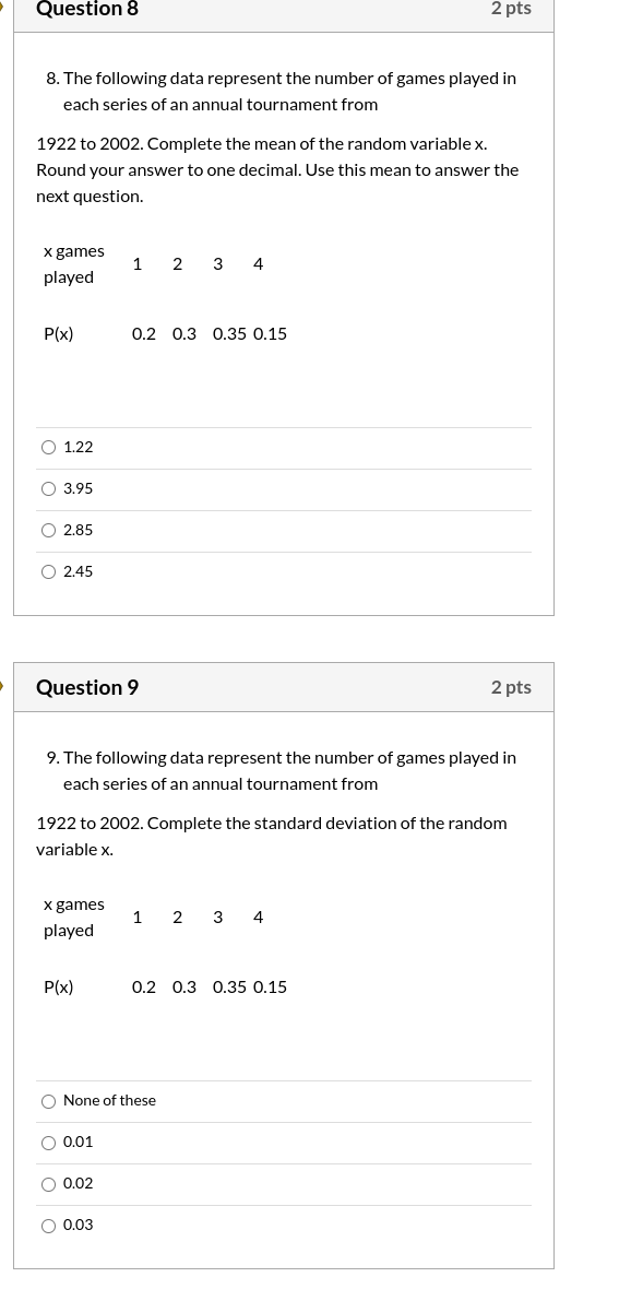 Solved Question 8 2 Pts 8. The Following Data Represent The | Chegg.com