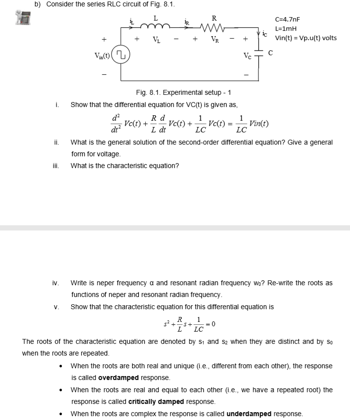 Solved B Consider The Series Rlc Circuit Of Fig 8 1 C Chegg Com