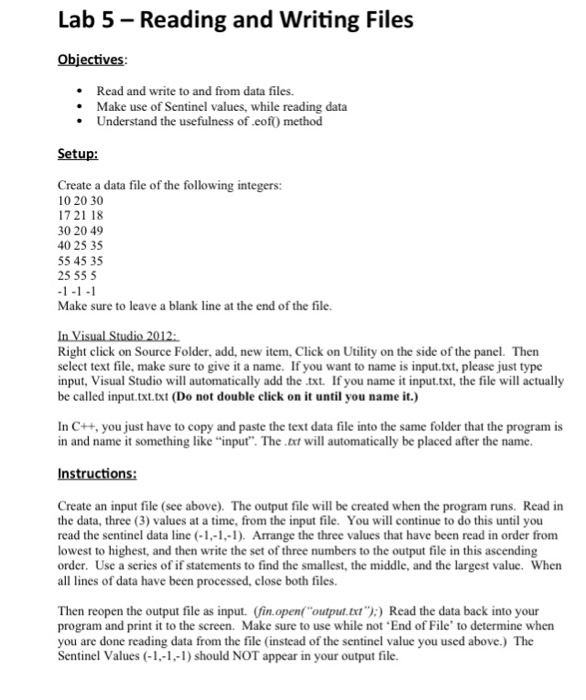 Solved Lab 5- Reading and Writing Files Objectives Read and | Chegg.com