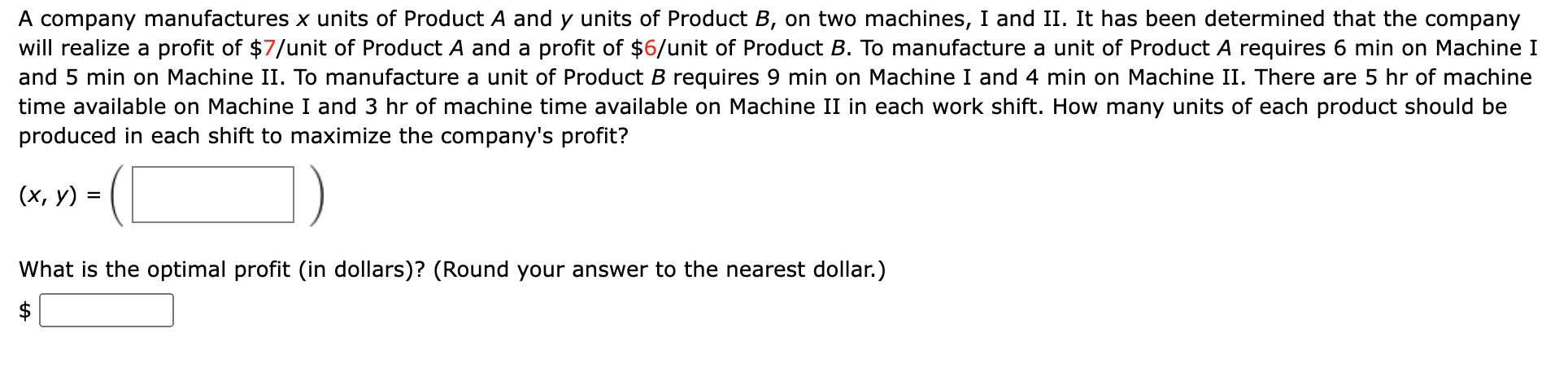 Solved A company manufactures x units of Product A and y | Chegg.com