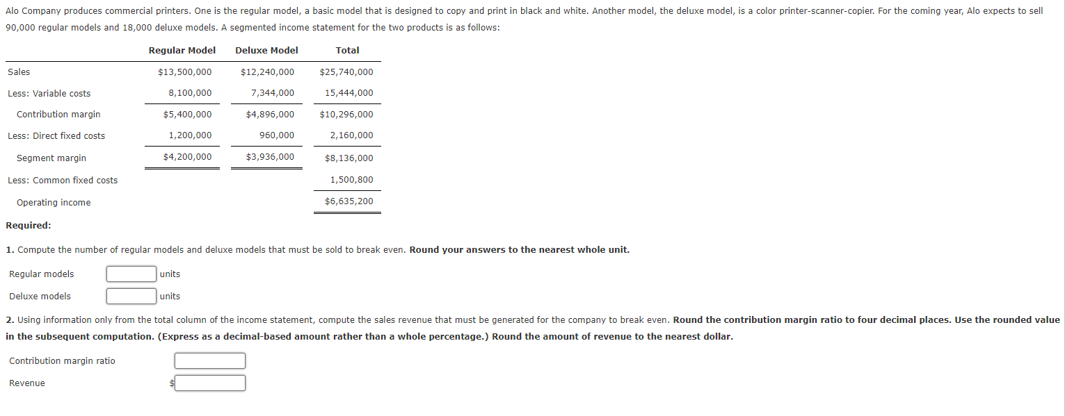 Solved 1. Compute the number of regular models and deluxe | Chegg.com