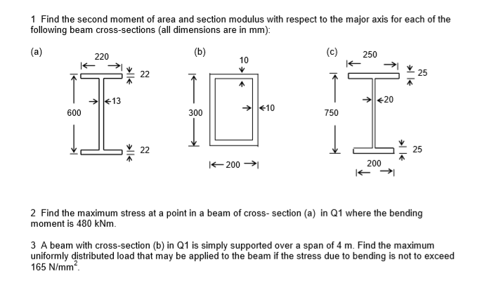 Solved 1 Find the second moment of area and section modulus | Chegg.com