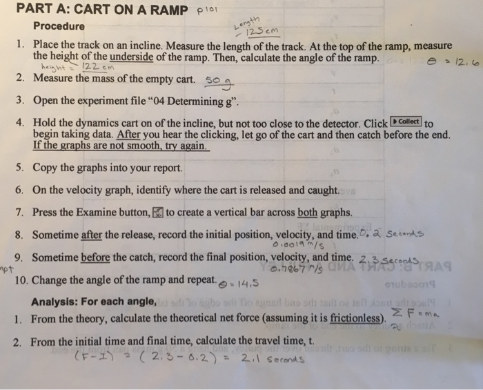 Forces lab cart on a ramp Looking for