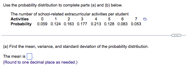 Solved Use the probability distribution to complete parts | Chegg.com