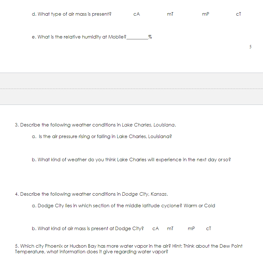 Exercise 9.5: A. Using the surface weather map for | Chegg.com