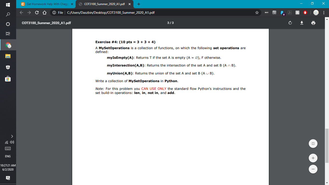 Solved Python homework question Please submit all answers | Chegg.com
