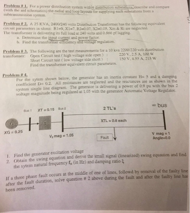 Solved Pxoblem " 1, For a power distribution system with4 | Chegg.com