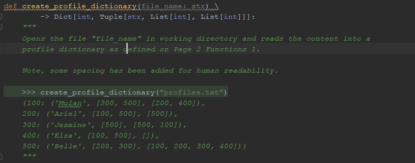 Solved 1. create_profile_dictionary(str) -> | Chegg.com