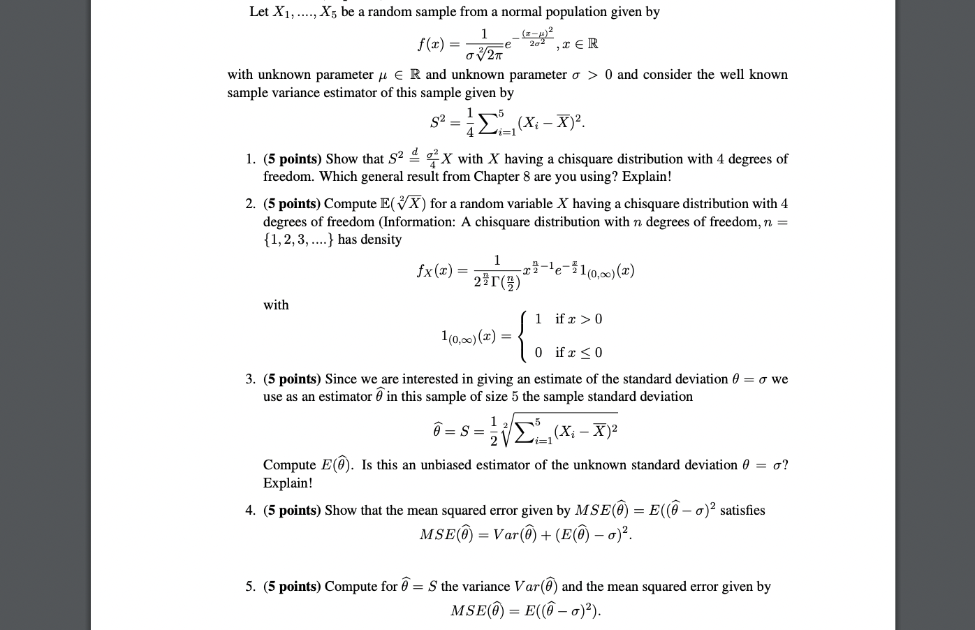 Solved Let X1 X5 Be A Random Sample From A Normal Chegg Com