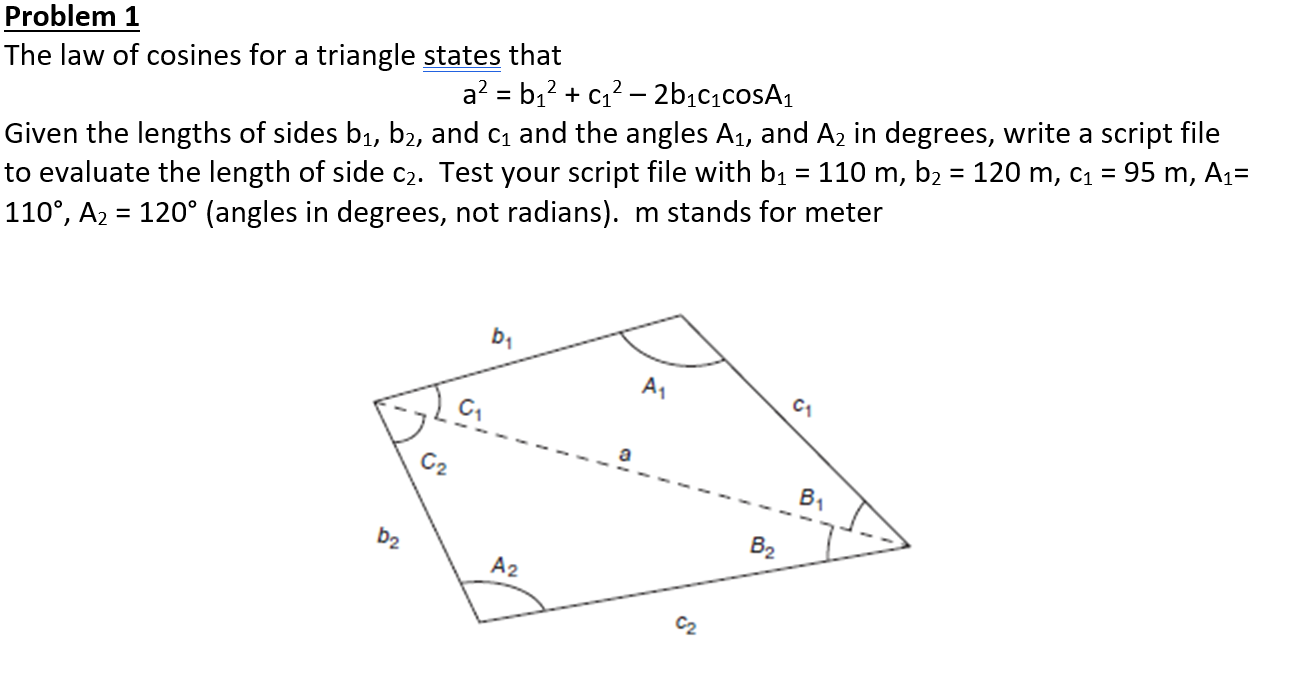 Solved Problem 1The law of cosines for a triangle states | Chegg.com