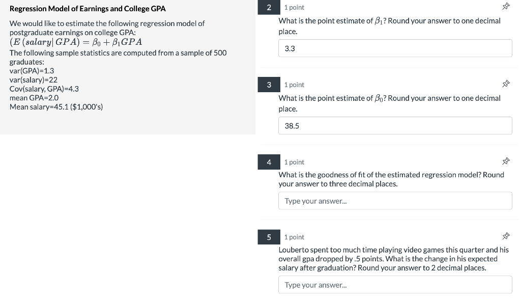 Solved Regression Model of Earnings and College GPA 21 point | Chegg.com