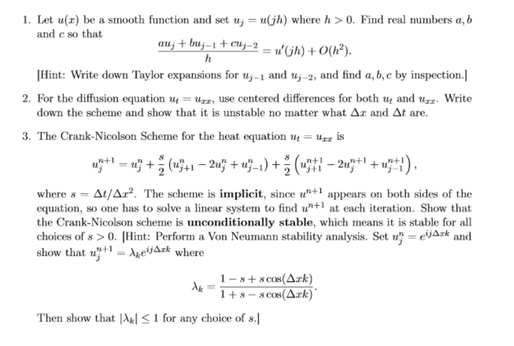 1. Let u(x) be a smooth function and set uj=u(jh) | Chegg.com