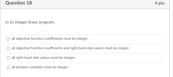 Solved Question 16 4 pts A linear programming model for | Chegg.com
