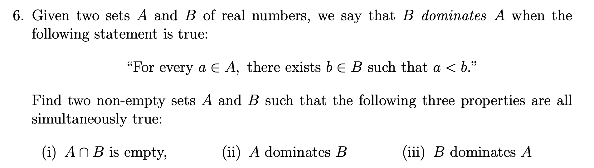 Solved Given two sets A and B ﻿of real numbers, we say that | Chegg.com
