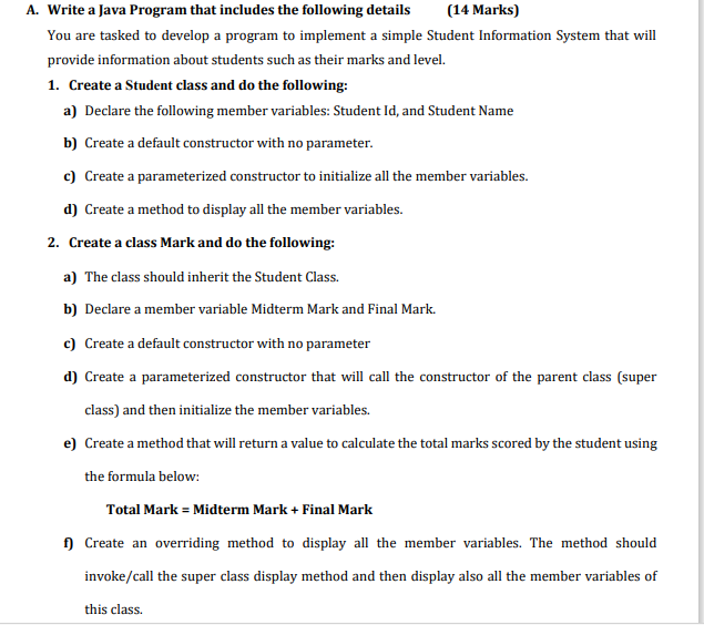 Solved A. Write a Java Program that includes the following | Chegg.com