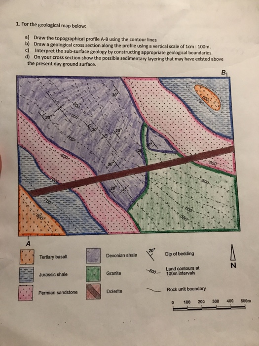 Solved 1. For The Geological Map Below A) Draw The | Chegg.com