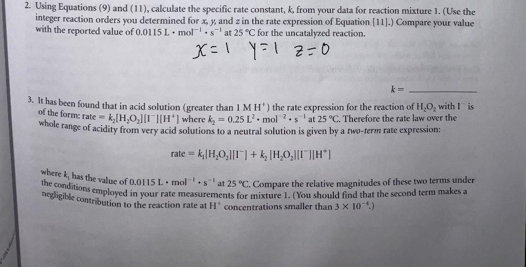 2. Using Equations (9) and (11), calculate the | Chegg.com