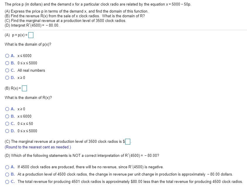 Solved The price p in dollars) and the demand x for a