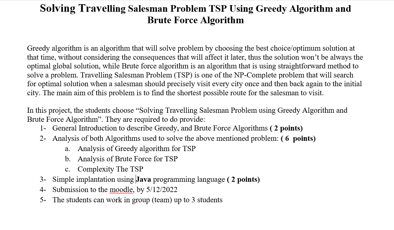 Solved Solving Travelling Salesman Problem TSP Using Greedy | Chegg.com