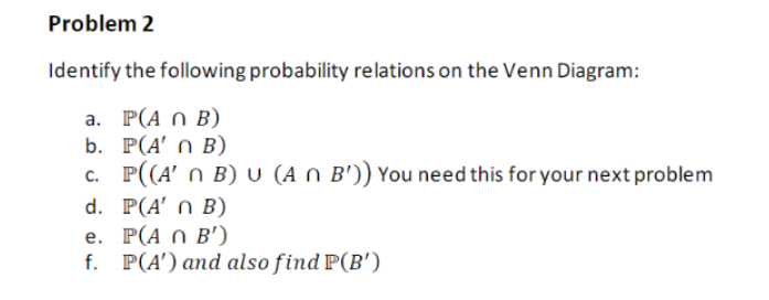 Solved Identify the following probability relations on the | Chegg.com