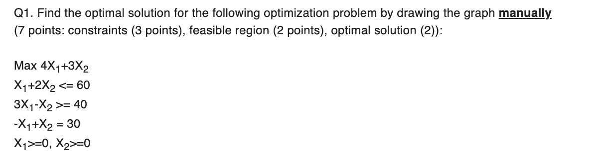 Solved Q1. Find the optimal solution for the following | Chegg.com
