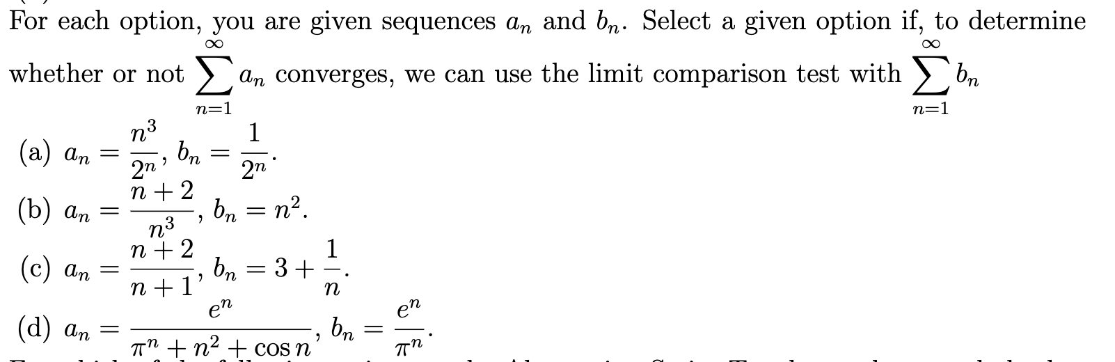 Solved > For Each Option, You Are Given Sequences An And Bn. | Chegg.com