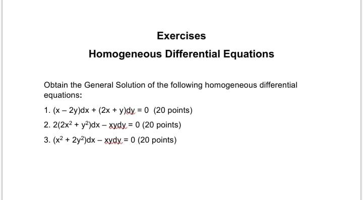 Solved Exercises Homogeneous Differential Equations Obtain | Chegg.com