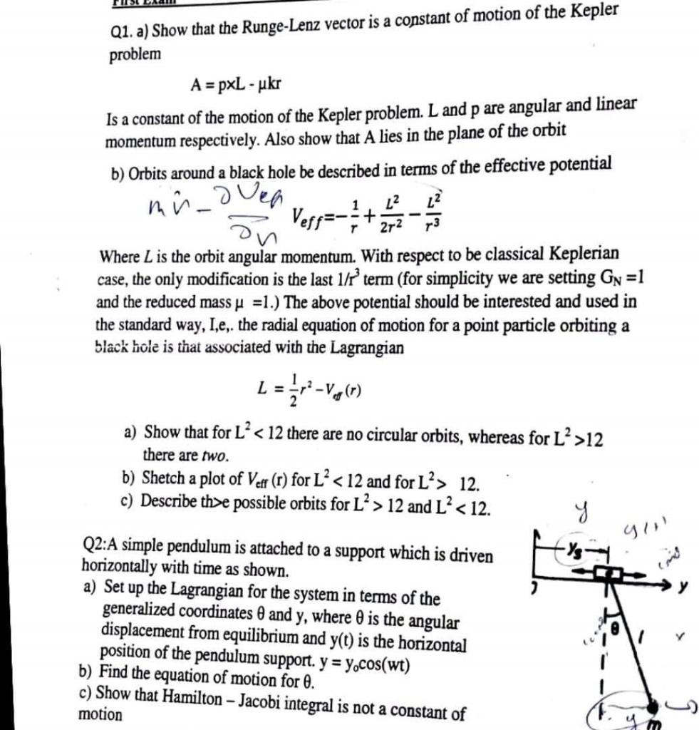 Solved Q1. a) Show that the RungeLenz vector is a constant