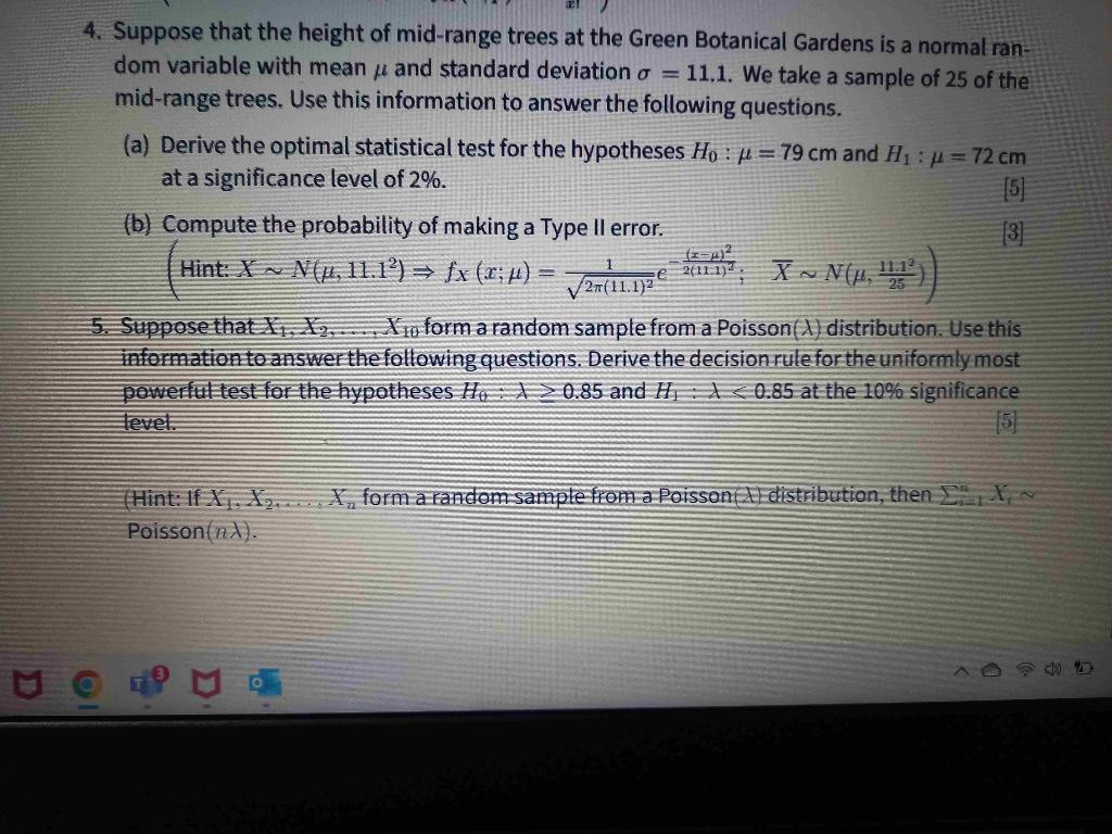 Solved 4. Suppose that the height of mid-range trees at the | Chegg.com