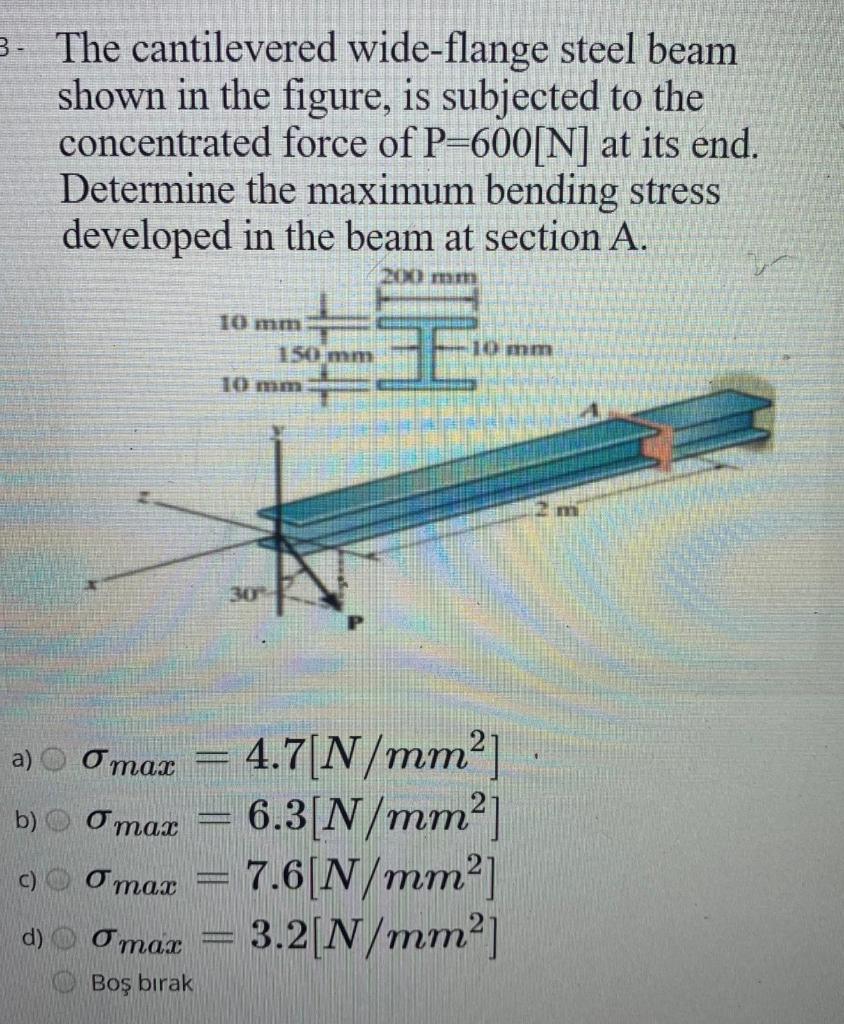 Solved The Cantilevered Wide Flange Steel Beam Shown In The Chegg Com