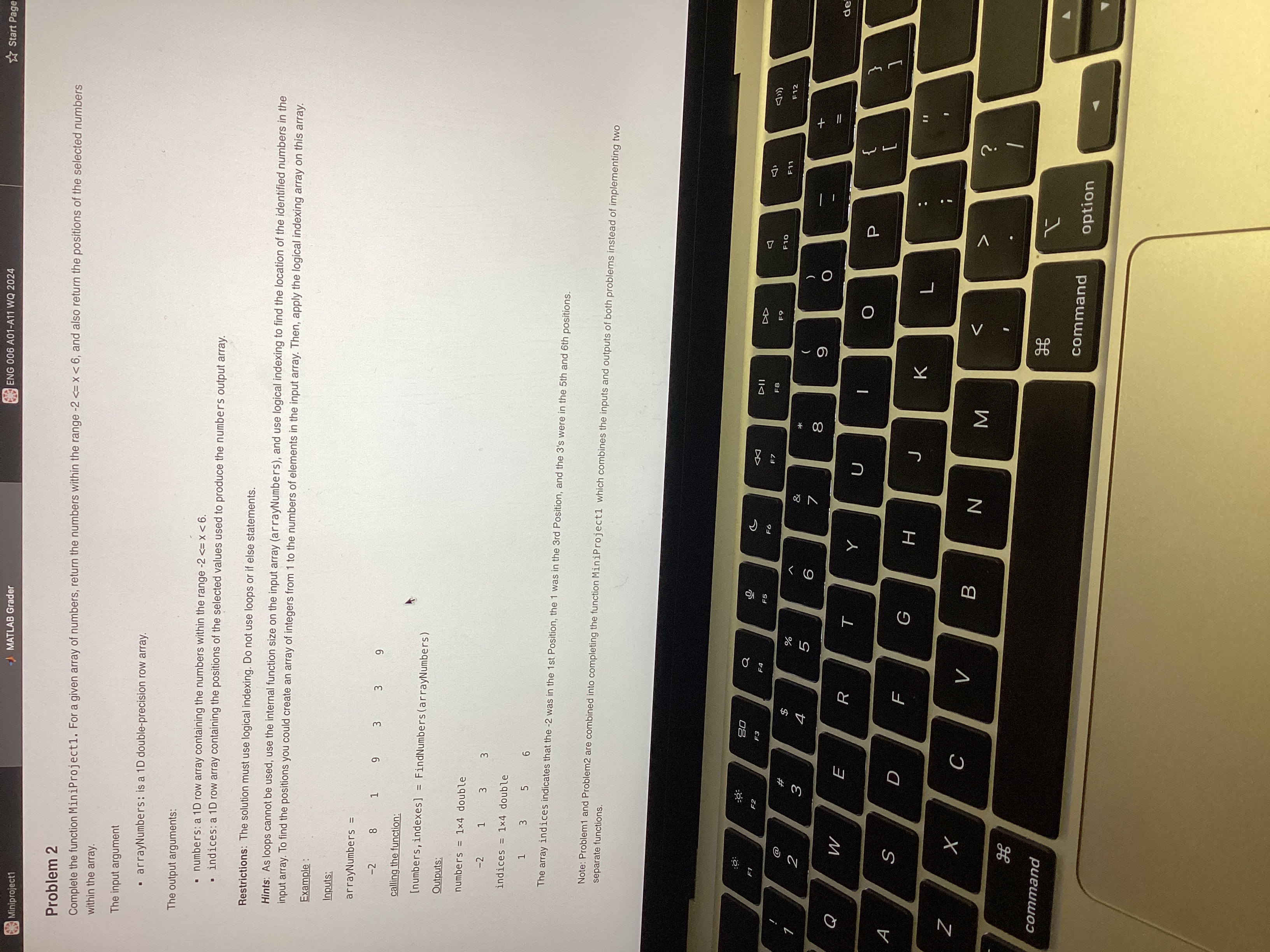 Solved Problem 2Complete the function MiniProject1. ﻿For a | Chegg.com