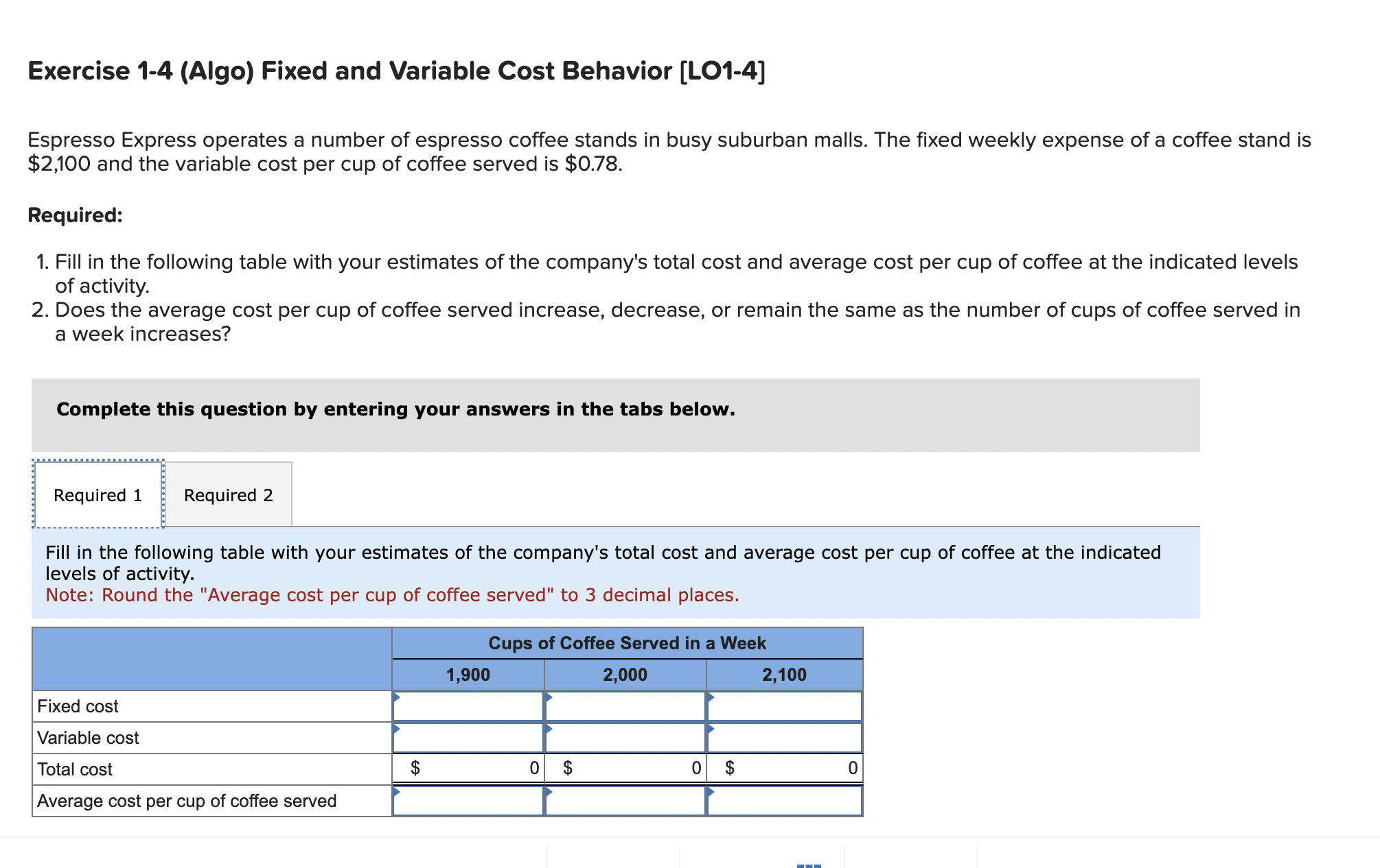 Exercise 14 (Algo) Fixed and Variable Cost Behavior