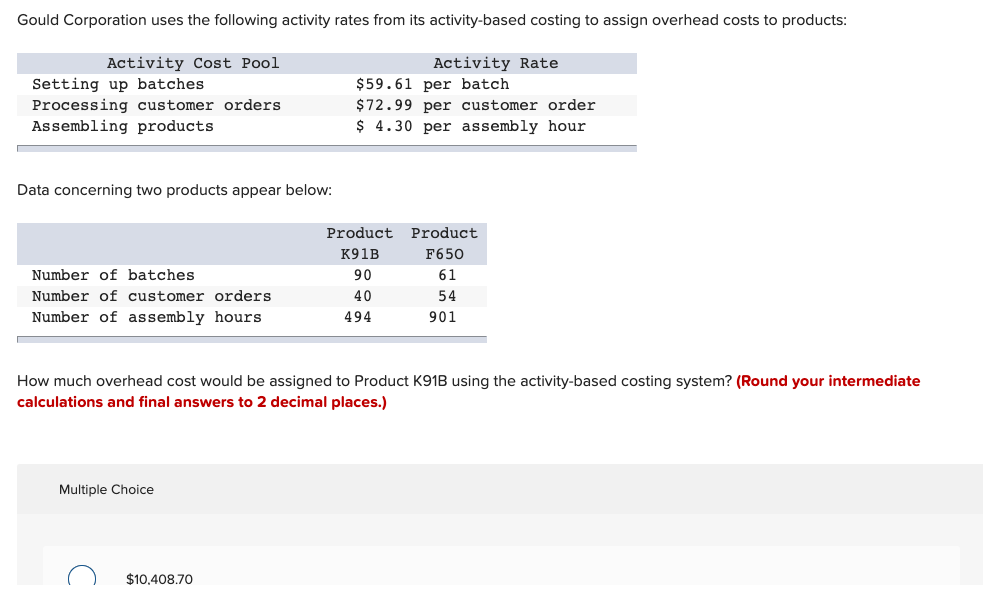 Solved Gould Corporation uses the following activity rates
