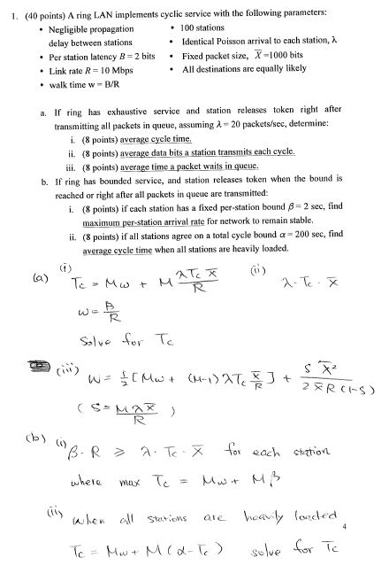 (40 points) A ring LAN implements cyclic service with | Chegg.com