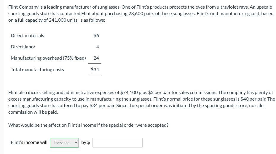 Solved Flint Company is a leading manufacturer of | Chegg.com