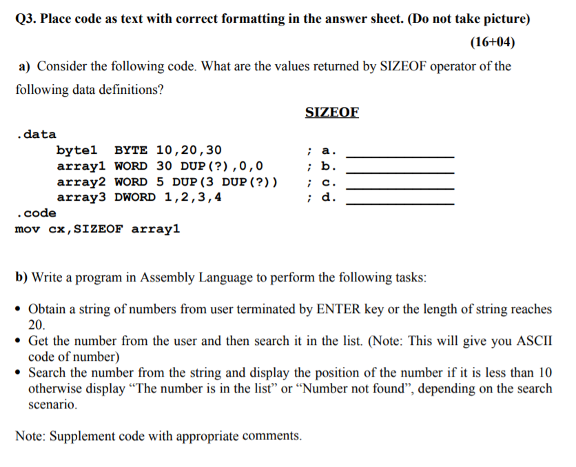 Solved Q3. Place code as text with correct formatting in the | Chegg.com
