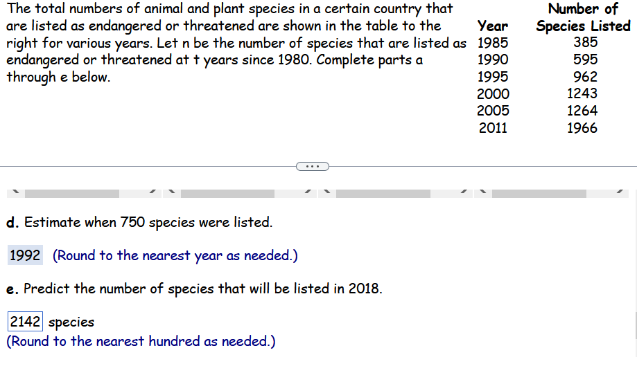 Solved The total numbers of animal and plant species in a | Chegg.com