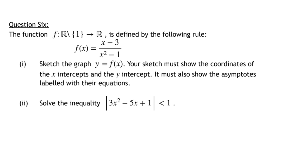 Solved X- = Question Six: The function f:R\{1} → R, is | Chegg.com