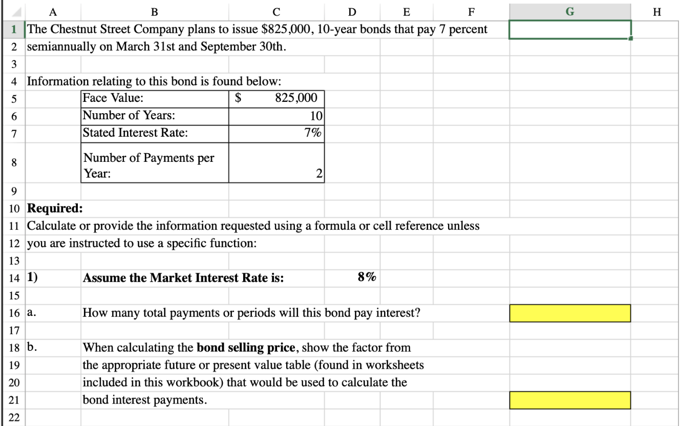 Bond Pricing using Excel's VLOOKUP, IF and Basic Math | Chegg.com